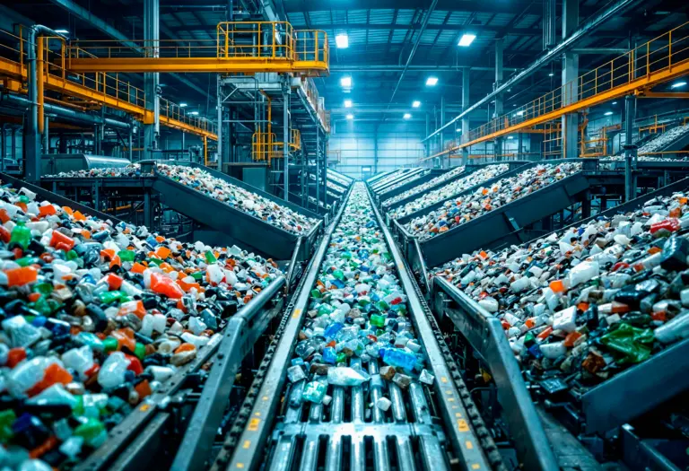 Línea de transporte de materiales para reciclaje